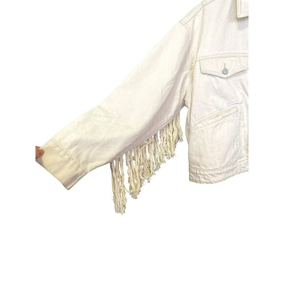 Blank NYC Cream Rope Fringe Denim Trucker Jacket Sz Large NWT - Picture 5 of 8